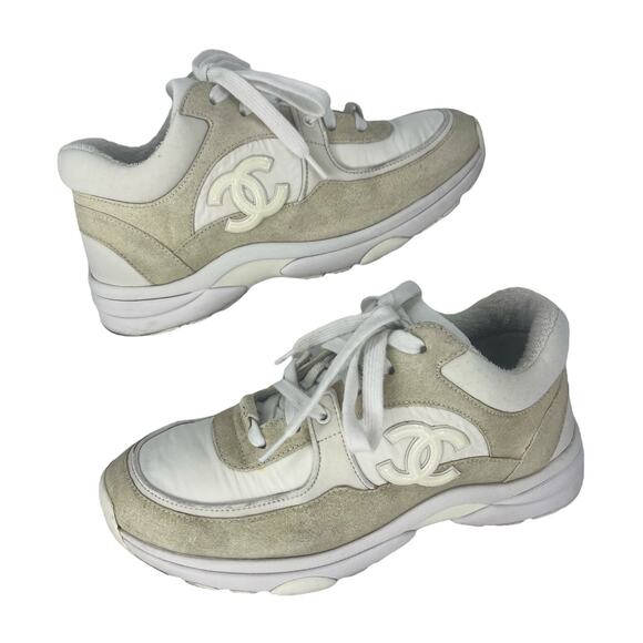 Chanel 2020 CC Logo Low Top Mixed Media Suede and Leather Nylon Chunky Sneakers - Picture 1 of 16